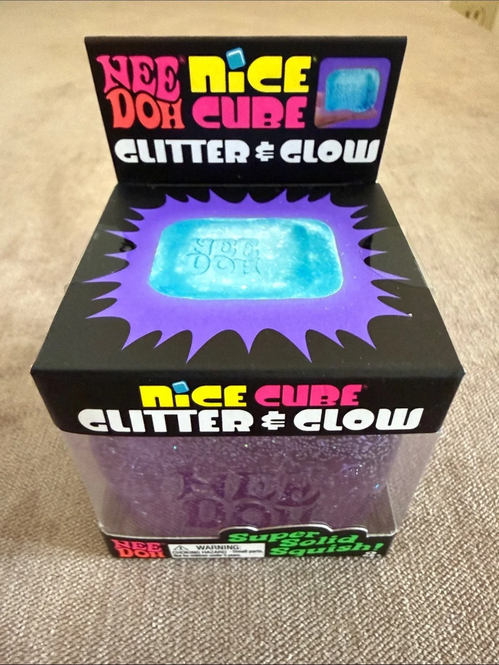 NeeDoh Nice Cube Glitter and Glow Super Solid Squish! - Purple | New